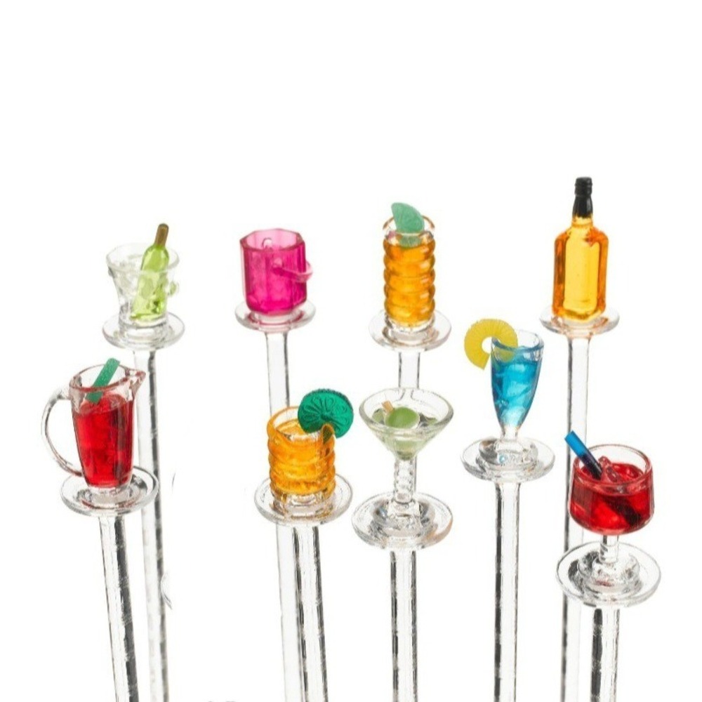 Mixed Drinks Happy Hour Acrylic Cocktail Swizzle Sticks - Set of 9 Stirrers - Picture 6 of 6